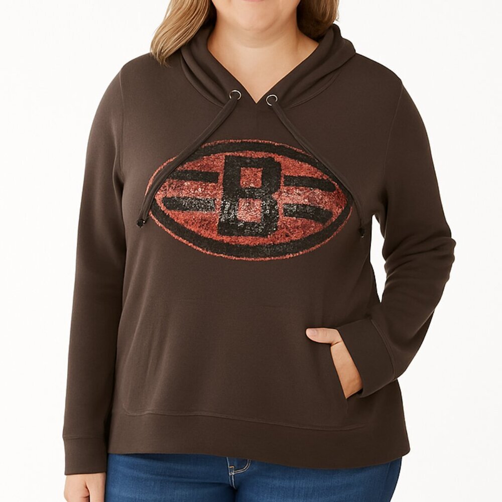 PINK by Victoria’s Secret NFL Sequin Brown “B” Football Hoodie — Women’s M